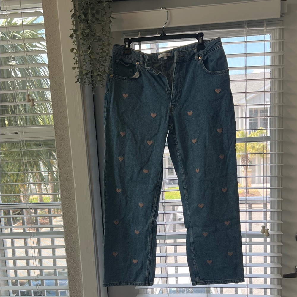 Dark Wash Heart Print high rise jeans